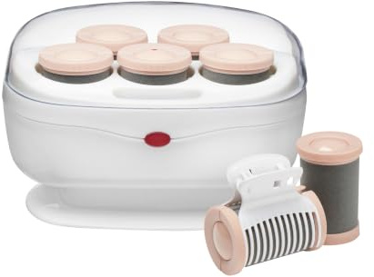 Conair Double Ceramic Hot Rollers for Long, Medium & Short Hair, 5 Ceramic Flocked 1½-Inch Heated Hair Rollers with Clips, Hot Curlers for Women, Volume & Curls, Dual Voltage, Pink/White