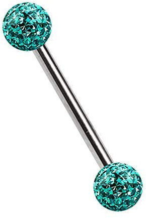 Titan Brustpiercing Schmuck Stab 1,6 x 12 mm mit Zwei Epoxy Kugeln in grün-türkis