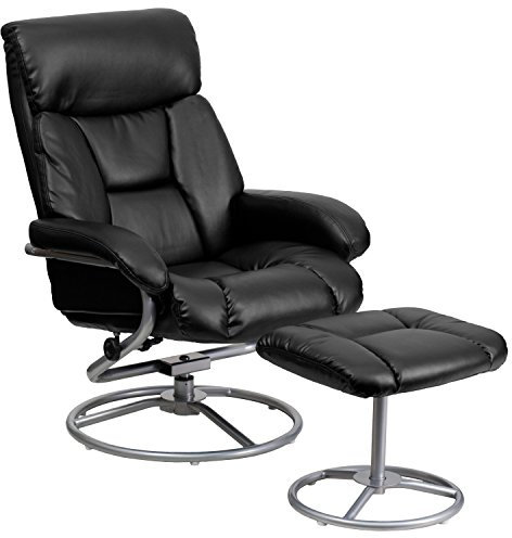 Flash Möbel modernes Leder Liege und Ottomane mit Metall Sockel, Leder, schwarz, 44 D x 29.25 W x 39.5 H