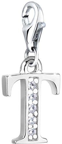 Nenalina Buchstabe T Karabiner Charm Anhänger für Bettelarmband aus 925 Sterling Silber 712720-019