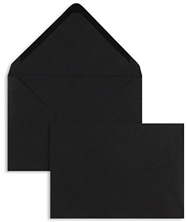 100 Stück, Farbige Briefumschläge, DIN C6, Nassklebung, Spitze Klappe, 100 g/qm Offset, Ohne Fenster, Schwarz, Blanke Briefhüllen