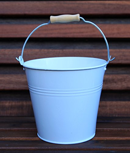 16CM METAL TIN HERB FLOWER BUCKET WITH WOODEN HANDLE POT PLANTER SWEET TREE (white)