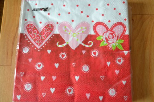 Servietten Papierservietten mit rosa-roten Herzen und roten Punkten Bastelservietten Neu