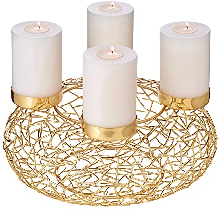 EDZARD Adventskranz Milano, Edelstahl, Gold-Optik, Durchmesser 34 cm, für Stumpenkerzen ø 8 cm