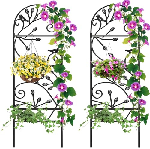 Amagabeli Rankgitter aus Metall 2er Set, Garten Rankhilfe 1.2m(H) x 38cm(L) für Tomaten Gurken Rosen Clematis, Schwarzes Rostfreies Schmetterling Design Rankgitter für Kletterpflanzen