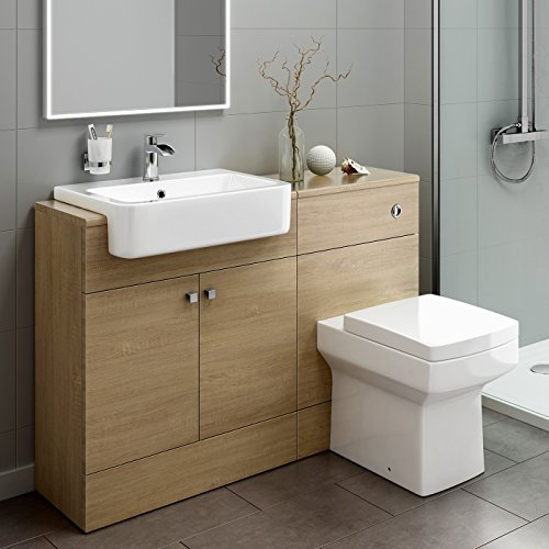 1160mm Harper Oak Effect Combined Vanity Unit - Belfort Pan