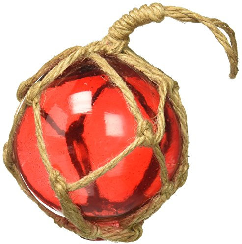 Hampton Nautical Red Japanese Glass Ball Fishing Float with Brown Netting Ornament 3-Christmas Decor