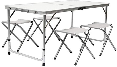 AMANKA Alu Campingtisch 120x60cm - Klapptisch Set mit 4 Stühlen - 3-Fach höhenverstellbarer Falttisch Grau