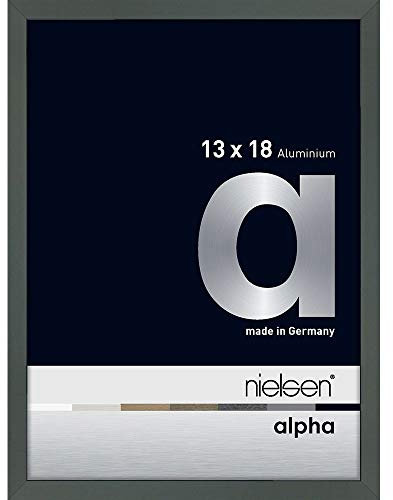 nielsen Bilderrahmen, 13 x 18 cm, Aluminium, Platin glanz, Fotorahmen zum Auftstellen und Aufhängen im Hoch- & Querformat, Echtglas, Alpha