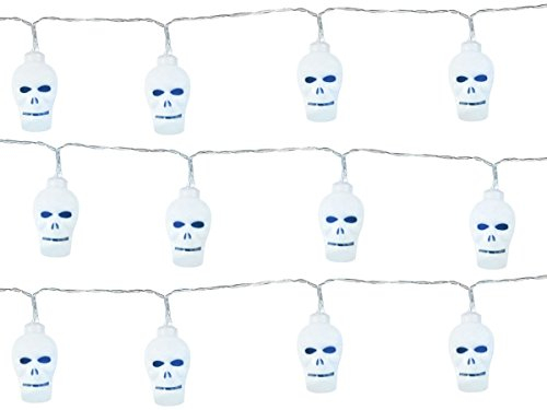 Alsino Neu LED Lichterkette Kürbis Totenkopf Happy Halloween, 2 Meter lang - Girlande Kürbis Totenkopf Wimpelkette, LED-Effekt - Banner Deko Horror Dekoration (GIR-02 Totenkopf weiß)