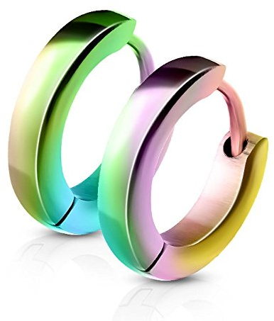 Schmale Creolen von Bungsa | Hochwertige Edelstahl-Ohrringe Damen & Herren | Edelstahl-Creolen für jeden Anlass | Creolen-Regenbogen