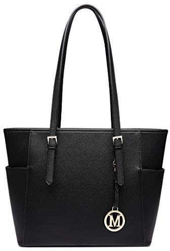 Miss Lulu Damen Handtasche Shopper Handtasche Schwarz Elegantes Schultertaschen Schwarz Große Damentasche mit verstellbarem Schulterriemen (verbesserte Version) - 35/28/15 CM