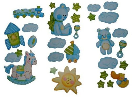 alles-meine.de GmbH 29 TLG. Set Wandtattoo/Fensterbilder selbstklebend Baby blau Teddy Eisenbahn