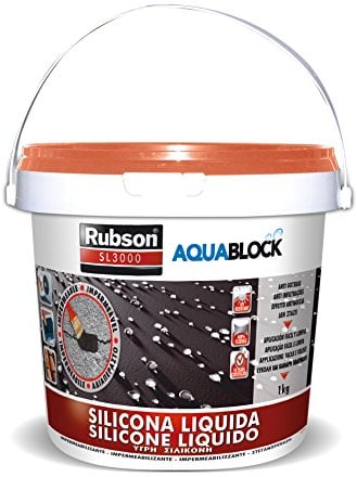 RUBSON Aquablock Silicone Liquido SL3000, Guaina liquida impermeabilizzante a base d'acqua, Sigillante isolante impermeabile tecnologia Silicotec, Silicone impermeabile, 1 Confezione da 1 kg
