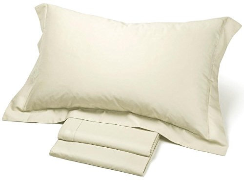 Corredo Italiano Satin® - completo lenzuola matrimoniale tinta unita in raso di puro cotone con O.G (Panna)
