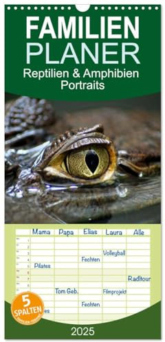 Familienplaner 2025 - Reptilien & Amphibien Portraits mit 5 Spalten (Wandkalender, 21 cm x 45 cm), CALVENDO