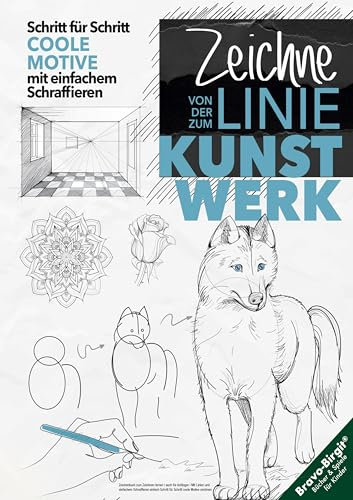 Zeichenbuch zum Zeichnen lernen, auch für Anfänger: Mit Linien und einfachem Schraffieren einfach Schritt für Schritt coole Motive zeichnen