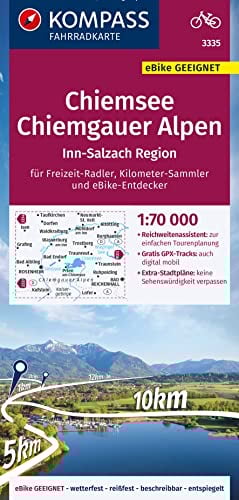 KOMPASS Fahrradkarte 3335 Chiemsee - Chiemgauer Alpen 1:70.000: reiß- und wetterfest mit Extra Stadtplänen