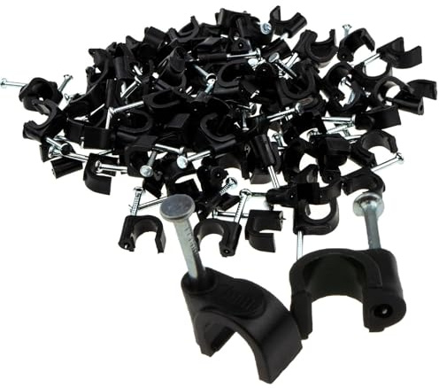 Round Black 7mm Cable Clips Secure Fastenings Cables [100 Pack]
