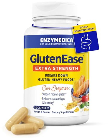Enzymedica GlutenEase Extra Strength, Gluten Digestive Support with DPP-IV Enzymes, Helps Break Down Gluten and Casein, for Meals Out and Everyday Eating, 30 Vegan Capsules, SOYA Free, Non-GMO