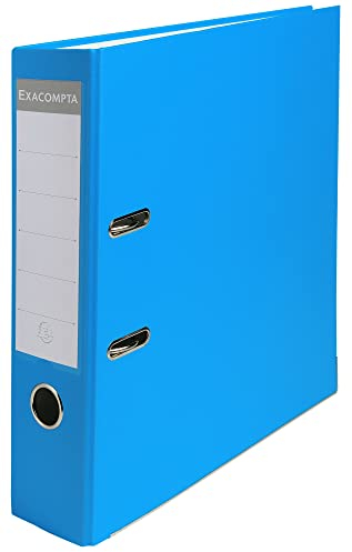 Exacompta 918412B Kunststoff-Ordner 8 cm breit DIN A4 Kunststoffbezug außen Papierbezug innen Rückenschild austauschbar Ringordner Aktenordner Briefordner Büroordner Plastikordner hellblau