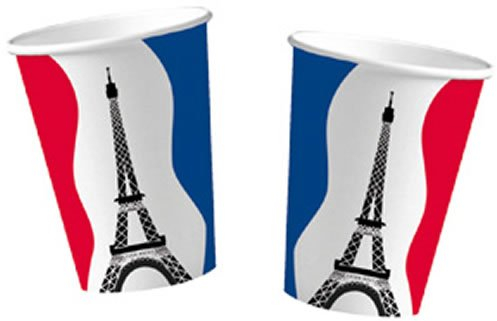 DH-Konzept Lot de 10 gobelets en carton pour fête et anniversaire Motif France Parisien Rouge Blanc Bleu