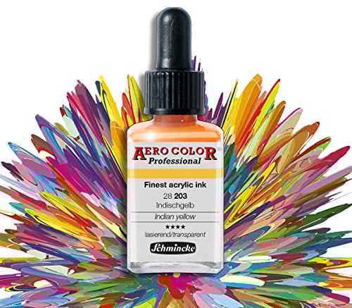 AIRBRUSH FARBEN, FARBE SET f. AIRBRUSH KOMPRESSOR, AIRBRUSH PISTOLE, AERO COLOR Professional - Ideal für Nail Art - GEIGNET auch für MODELLBAU usw. (Indischgelb - 28 203)