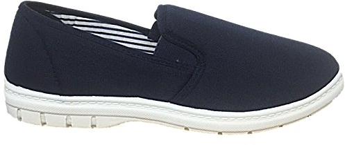 Foster Footwear Mens Shoe Tree Brett Canvas Slip On Wider Fit Plimsoll Pump Trainer Slipper Deck Shoe, Navy, 9 UK Wide