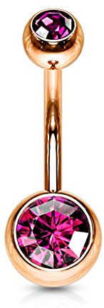 Paula & Fritz® Bauch-nabelpiercing Bananabell Bauch-Piercing Edelstahl Chirurgenstahl 316L roségold Doppelte Kugel Zirkonia GRN04-141058-F
