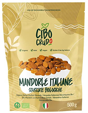 Mandorle Sgusciate Biologiche Italiane Origine Sicilia - 500g. Mandorle Pelate non Tostate ed Essiccate al Sole. Mandorle Siciliane Secche Senza Guscio.