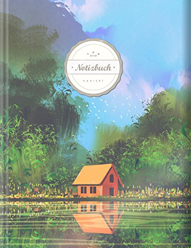 Kariertes Notizbuch (©Star, A4, 156 Seiten, Softcover) || Mit Register + Doppelrand || Dickes Notizheft, Fester Einband, Kariert Nr. 26, Matheheft, Schulheft, Sketchbook, Tagebuch, „Haus am See“