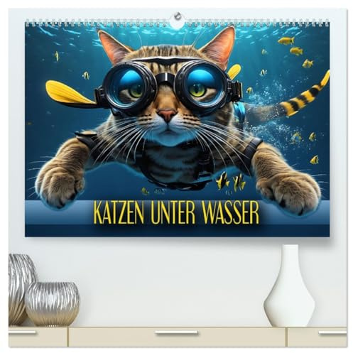 Katzen unter Wasser (hochwertiger Premium Wandkalender 2026 DIN A2 quer), Kunstdruck in Hochglanz: Amüsante Bilder tauchender Samtpfoten verschiedener ... traumhaften Unterwasserwelt (CALVENDO Tiere)