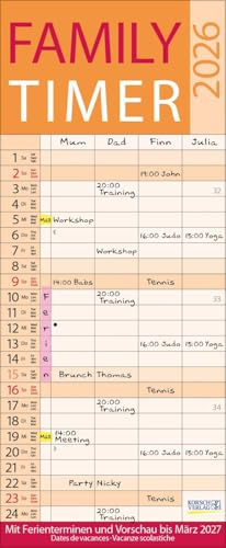 Family Timer Lifestyle 2026: Familienplaner mit 4 breiten Spalten. Hochwertiger Familienkalender mit Ferienterminen, Vorschau bis März 2027 und nützlichen Zusatzinformationen.