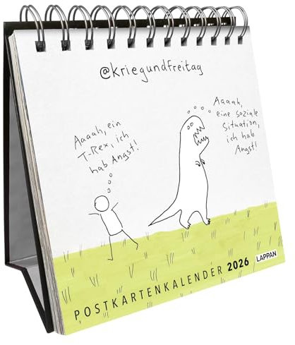 kriegundfreitag: Postkartenkalender 2026: Wochenkalender mit philosophischen, intelligenten und humorvollen Cartoons