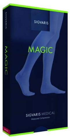 Sigvaris Kompressionsstrümpfe Sigvaris Magic 2 AG Schenkelstrümpfe short SensiNova Haftrand offene Fussspitze marine x-small PLUS