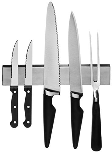 Stainless Steel Magnetic Knife Rack: Strong 25 cm - 10 Inch Kitchen Knives Bar & Garage Organiser Strip Mount Magnet - Flush Mounted Space Saver & Holder for Hand Tools Scissors Cutlery & Utensils