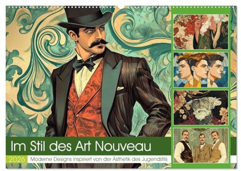 Im Stil des Art Nouveau (Wandkalender 2026 DIN A2 quer), CALVENDO Monatskalender: Die Lebensweise von Männern im Jugendstil war geprägt von einer ... und Naturverbundenheit. (CALVENDO Menschen)