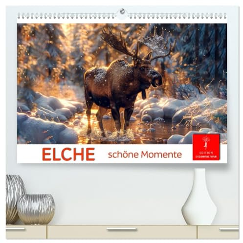 Elche - schöne Momente (hochwertiger Premium Wandkalender 2026 DIN A2 quer), Kunstdruck in Hochglanz: Wunderschöne Wildtiere Skandinaviens entdecken. (CALVENDO Tiere)