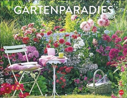 Gartenparadies Posterkalender 2024. Wandkalender mit 12 romantischen Garten-Fotos. Dekorativer Bildkalender für Gartenliebhaber. 44 x 34 cm. Querformat.