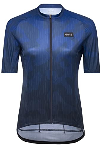 GORE WEAR Atmungsaktives Damen Fahrrad-Trikot, Rain Camo, Schneller Feuchtigkeitstransport, Mit Taschen, Kurzarm Fahrrad-Shirt, Orbit Blue, 34