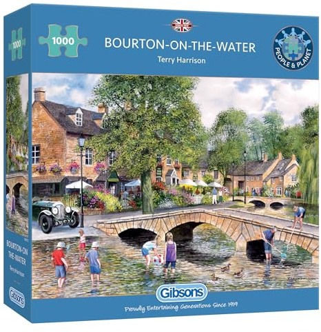 Gibsons Bourton on the Water 1000 Piece Jigsaw Puzzle for Adults | British Countryside Town Nostalgic Traditional Jigsaw | Sustainable Premium 100% Recycled Board Great Gift Gibsons Games