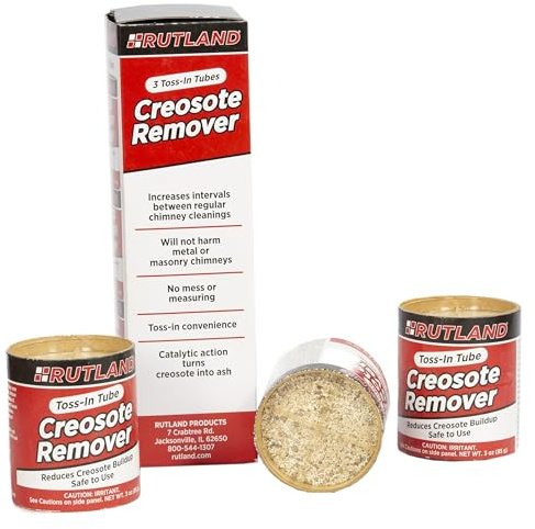 RUTLAND Creosote Remover, Toss-In Canisters for Fireplaces & Wood Stoves, Easy Creosote and Soot Removal, 3 Oz Cainster, 3-Pack