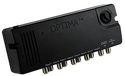 AMPLIFIER 8-WAY OPTIMA 4G-802 Plug Type UK 8 Way TV Distribution Amplifier High quality fully screened amplifier 4G (LTE) rejection Level control for optimum performance SMD technology for high reliability F-type connectors Built-in mains power supply with UK plug