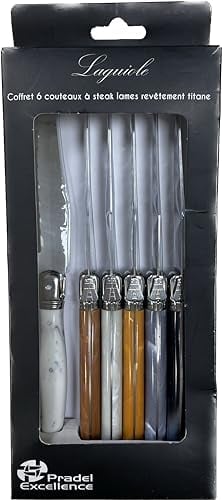 Pradel Excellence - Set de 6 Couteaux de Table - Lames de 11,5 cm en Acier Inoxydable 2CR14 - Manches panachés en ABS au style marbré - Compatible Lave-Vaisselle - Boîte Couleur 110 x 265 x 30 cm