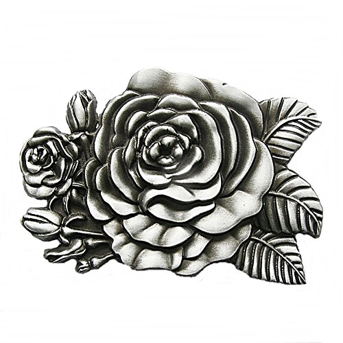 AW-Collection Gürtelschnalle Buckle Gürtelschliesse Western Rose Country Line Dance, 9 x 5,8 cm, Silber