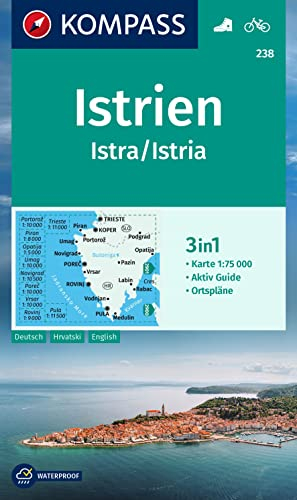 KOMPASS Wanderkarte 238 Istrien, Istra, Istria 1:75.000: 3in1 Wanderkarte mit Aktiv Guide und Ortsplänen. Fahrradfahren.