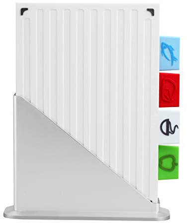 Premium 5pc Index Colour Coded Non Slip Chopping Board Set - Compact 6mm Thick Double Sided Cutting Boards with Stand - Great for Meat Fish Vegetables Cooked Food - (BPA Free)