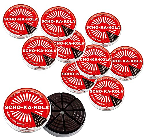 SCHO-KA-KOLA Original - Zartbitter 10er Pack (10x 100 g) - Schokakola die Koffein Schokolade - Tafel in der Dose - Kaffee Knabberartikel