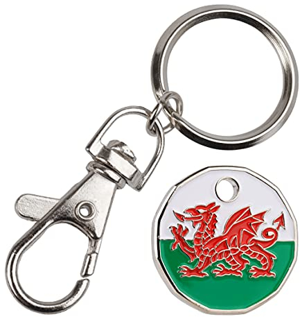 1 (Single) x Welsh Dragon with Tounge £1 Trolley Coin Trolley Keyring for Shopping, Locker etc.