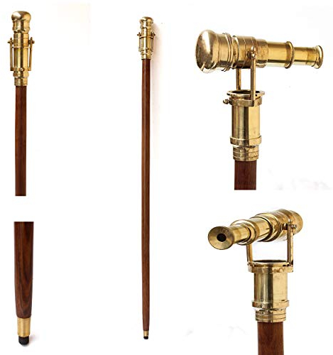 collectiblesBuy Gehstock aus Messing und Holz mit nautischem Teleskop, Braun, Vintage